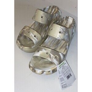 New CROCS Mens CRUSH MARBLED 208235-2Y3 Classic Sandal Tan Beige Brown Cream 13